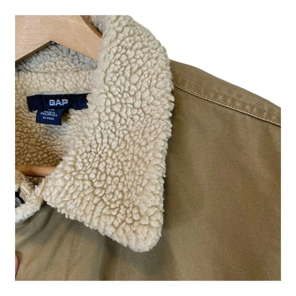 Y2K Vintage Gap Mens XXL Khaki Canvas Sherpa Lined Trucker Chore Barn Jacket‎
